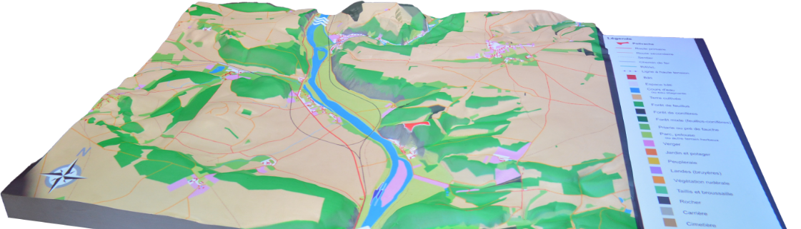 Maquette de territoire 3D illustrant une approche paysagère